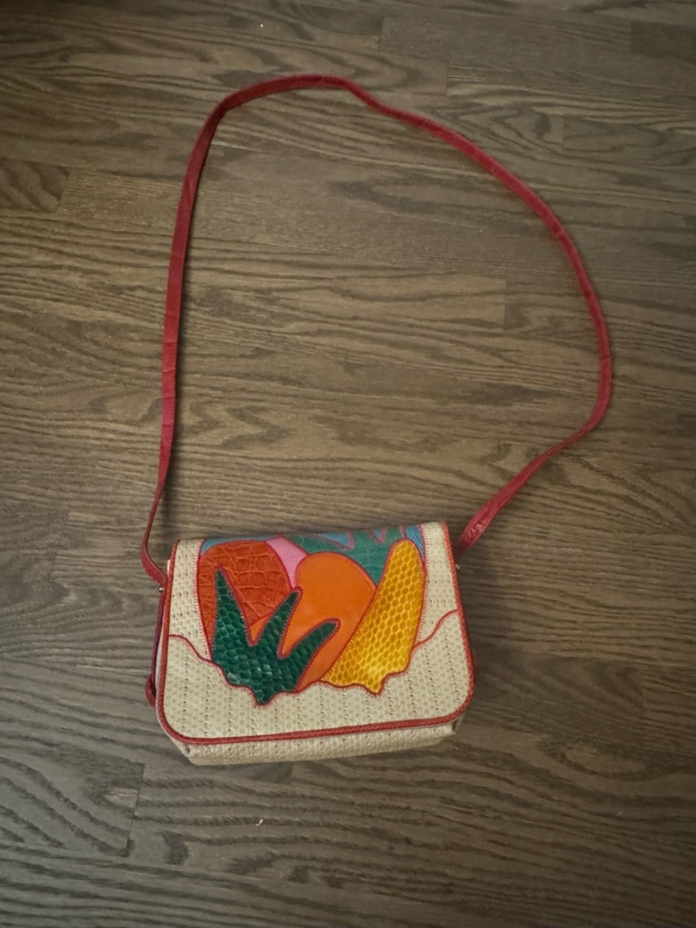 Vintage Woven Crossbody Bag with Colorful Patchwork